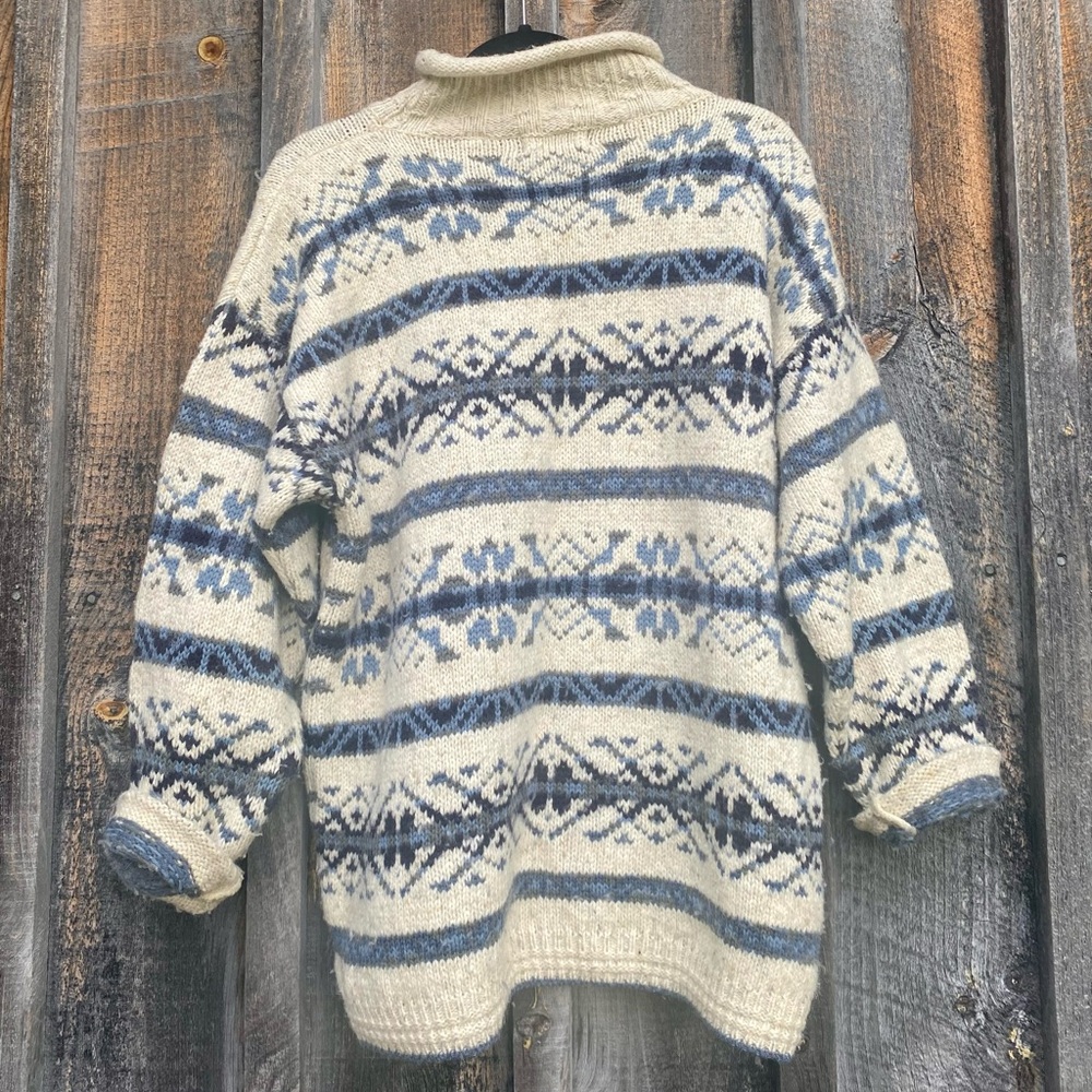 VINTAGE wool blend knit fair isle mock neck oversized sweater large - Picture 10 of 11